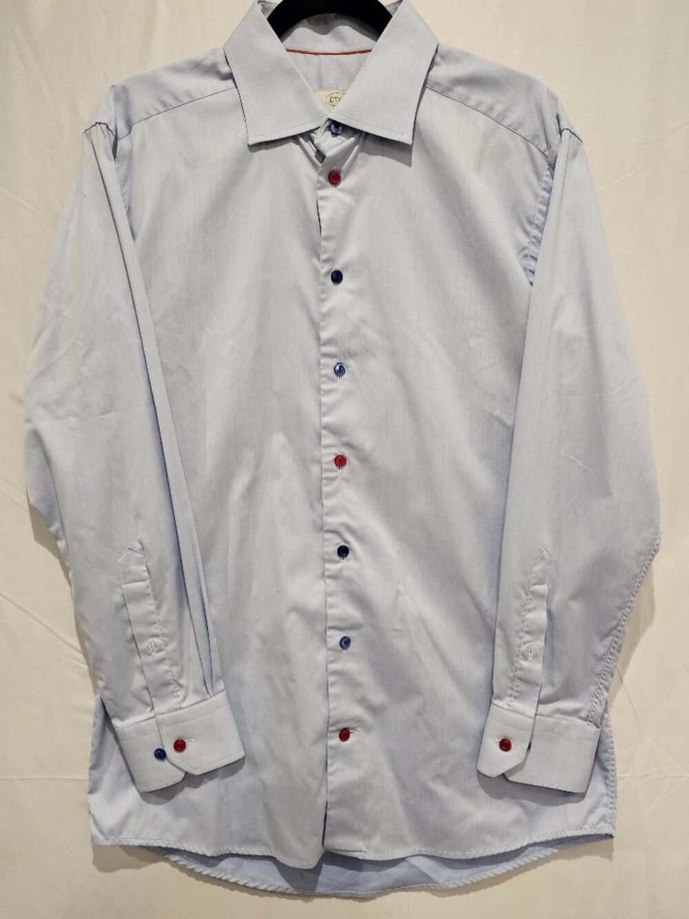 Eton Men's Dress Shirt Light Blue 16.5 42 Multicolor Buttons Long Sleeve Cotton